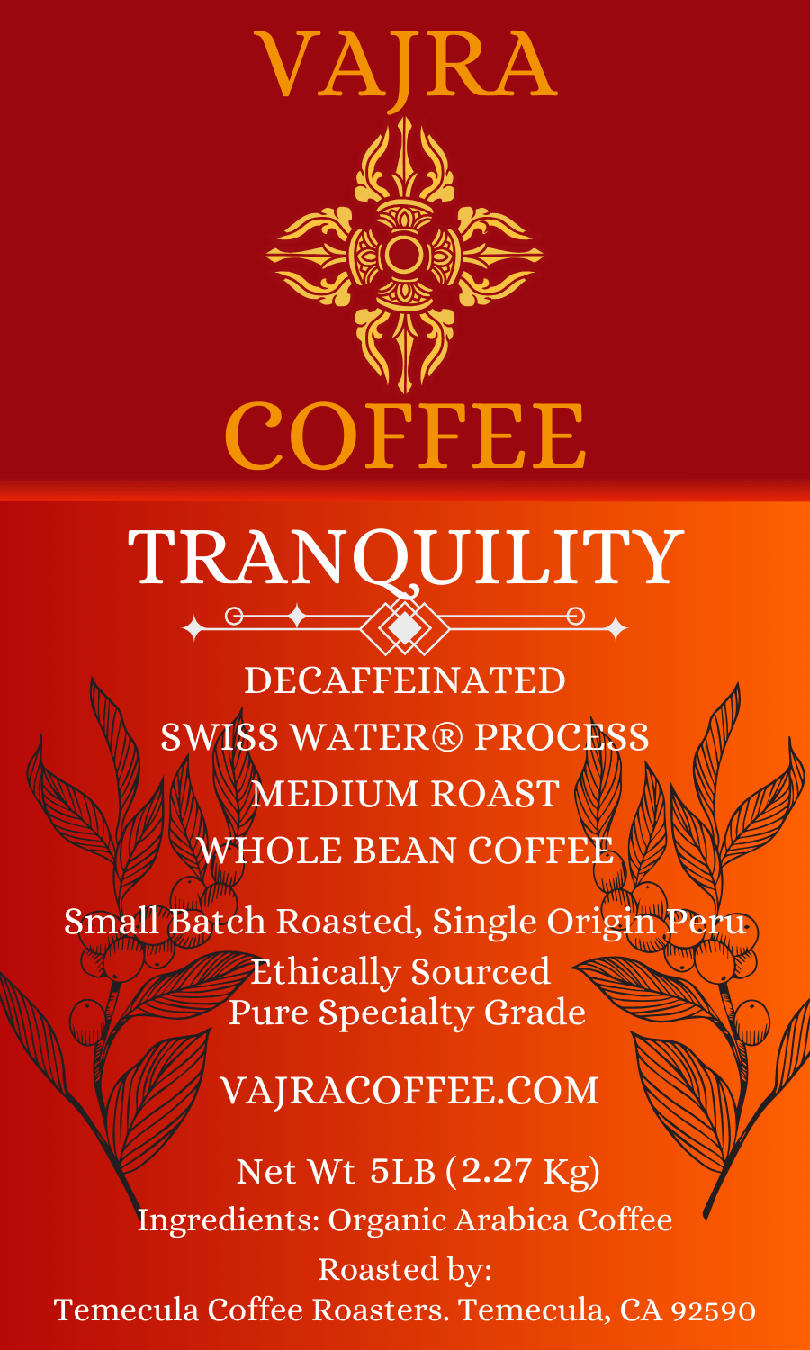 Tranquillity: Organic Decaf Medium Roast, Single Origin Peru - Vajra Coffee