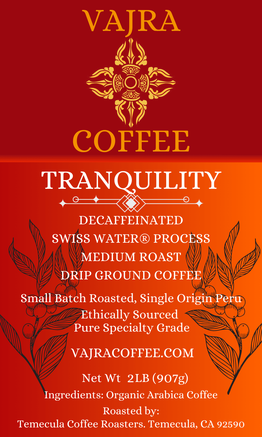 Tranquillity: Organic Decaf Medium Roast, Single Origin Peru - Vajra Coffee